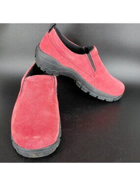 Lands' End Clogs Shoes Womens Size 8 Red Suede Slip On Walking Comfort Mocs